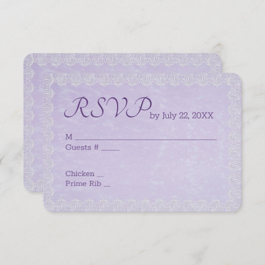 レースオンラベンダーRSVP 結婚's 出欠カード (正面/裏面)