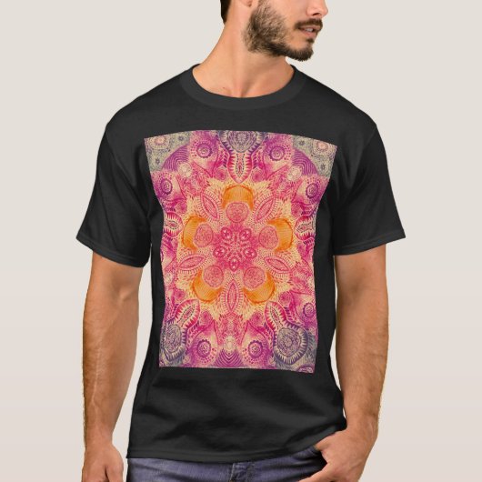 レースオーナメントマンダラ:ラウンドウォーター色デザイン Tシャツ (正面)