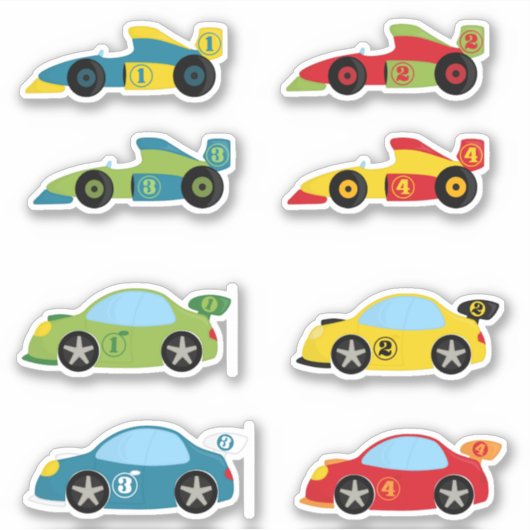 レースカッコいいカラフルカーの少年 シール (正面)