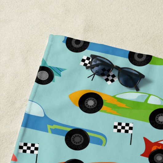 レースカッコいいカーのキッパーソナライズされたド ビーチタオル (インサイチュ)