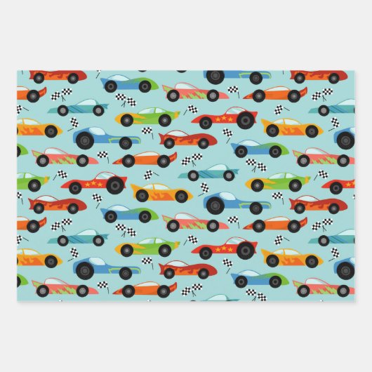 レースカッコいいカー子供の誕生日 ラッピングペーパーシート (正面)