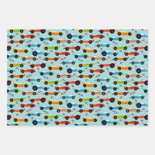 レースカッコいいカー子供の誕生日 ラッピングペーパーシート (正面3)