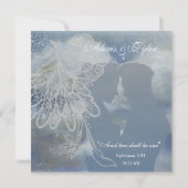 レースカップルのシルエット結婚ブルー 招待状 (裏面)