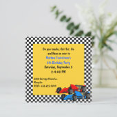 レースカラフルカー誕生日パーティーへの招待 招待状 (スタンド正面)