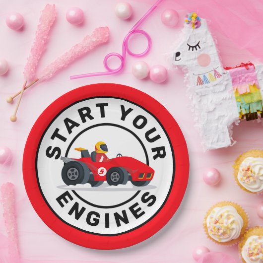 レースカーあなたのエンジンの誕生日パーティーを開始 ペーパープレート (パーティー)