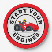レースカーあなたのエンジンの誕生日パーティーを開始 ペーパープレート (正面)