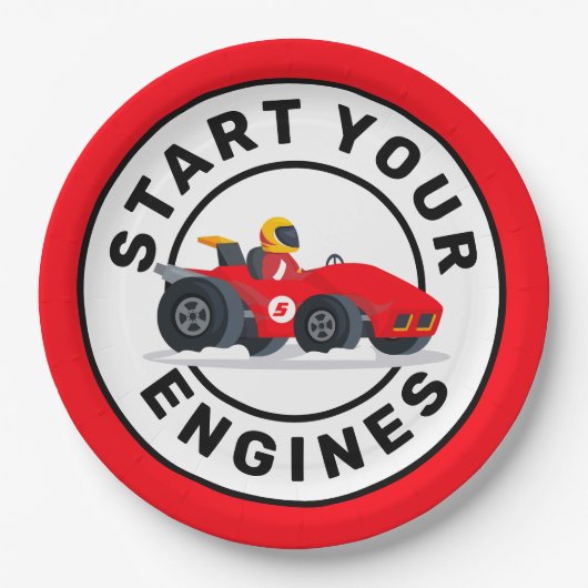 レースカーあなたのエンジンの誕生日パーティーを開始 ペーパープレート (正面)