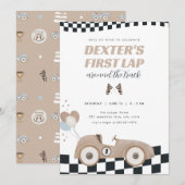 レースカーがサーキットを1周目!1歳の誕生日 招待状 (正面/裏面)