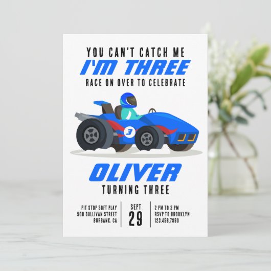 レースカーが私に3回目の誕生日パーティーをキャッチできない 招待状 (スタンド正面)