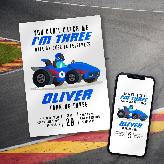 レースカーが私に3回目の誕生日パーティーをキャッチできない 招待状