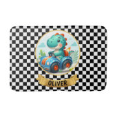 レースカーで走るのかわいいディノパーソナライズされた バスマット (正面)