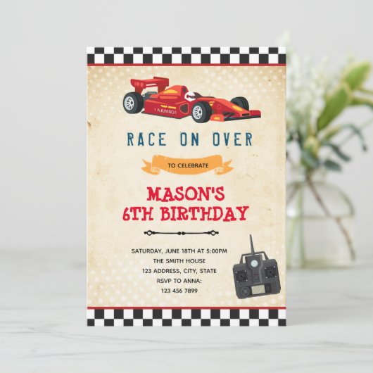 レースカーのおもちゃの誕生日招待状 招待状 (スタンド正面)