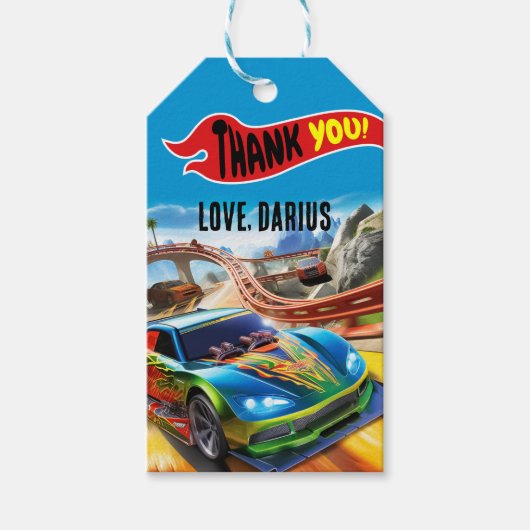 レースカーのサンキュータグ - カラフルなギフトタグ ギフトタグ (正面)