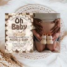 レースカーのチェック柄モカベビーシャワー