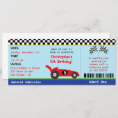 レースカーのチケットの誕生日の招待状 招待状 (正面/裏面)