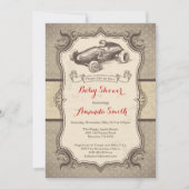 レースカーのベビーシャワーの招待状のヴィンテージのレトロ 招待状 (正面)