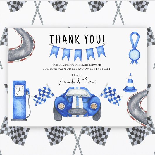 レースカーのベビーシャワー感謝してい- you サンキューカード