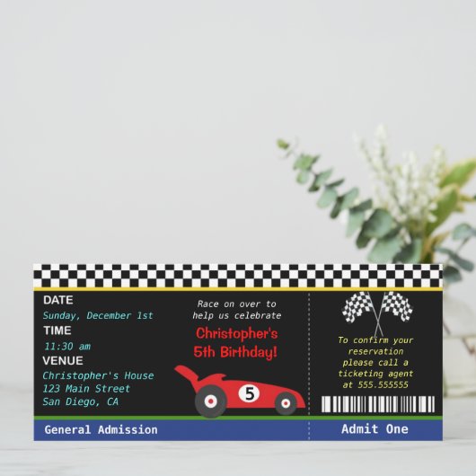 レースカーのレーサーの誕生日の招待状 招待状 (スタンド正面)
