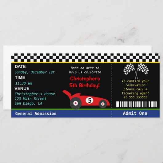 レースカーのレーサーの誕生日の招待状 招待状 (正面/裏面)