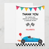 レースカーの子供の誕生日パーティーお礼カード少年用 サンキューカード (正面/裏面)