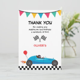 レースカーの子供の誕生日パーティーお礼カード 男の子用 サンキューカード