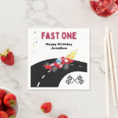 レースカーの最初の誕生日パーティー スタンダードカクテルナプキン (インサイチュ)