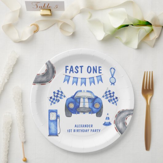 レースカーの最初の誕生日パーティー ペーパープレート (ウェディング)