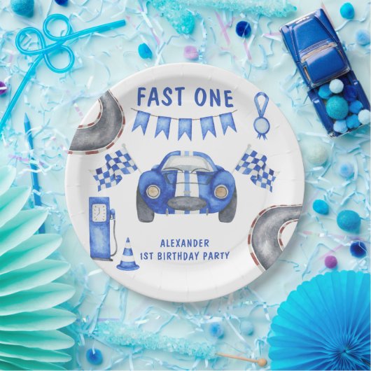 レースカーの最初の誕生日パーティー ペーパープレート (パーティー)