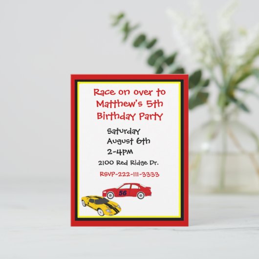 レースカーの男の子の誕生日の招待状 招待状 (スタンド正面)
