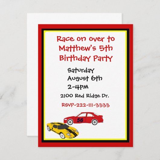 レースカーの男の子の誕生日の招待状 招待状 (正面/裏面)