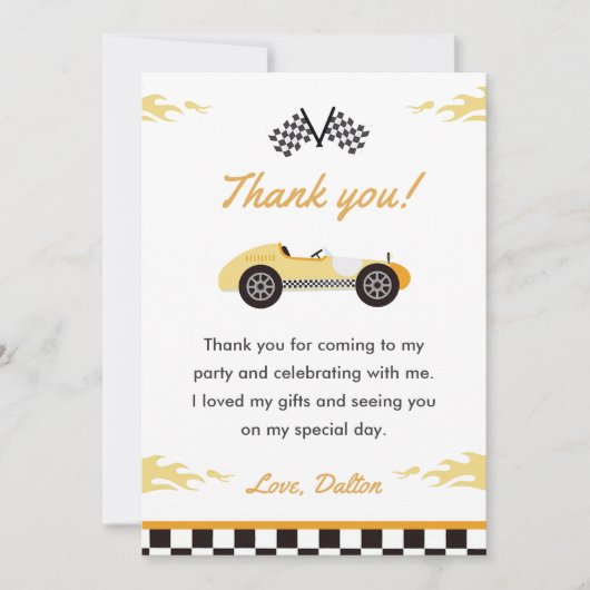レースカーの男の子の誕生日パーティー サンキューカード 招待状 (正面)