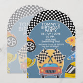 レースカーの男の子の誕生日招待状 招待状 (正面/裏面)