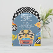 レースカーの男の子の誕生日招待状 招待状 (スタンド正面)
