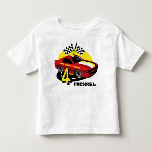 レースカーの第4誕生日のワイシャツ トドラーTシャツ (正面)