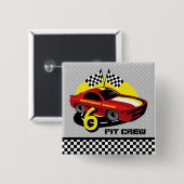 レースカーの第6誕生日ボタン 缶バッジ (正面&裏面)