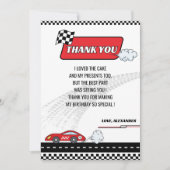 レースカーの誕生日お礼カード（男子用）｜赤 サンキューカード (正面)