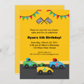 レースカーの誕生日のパーティの招待状 招待状 (正面/裏面)