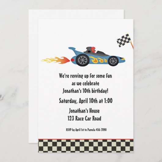 レースカーの誕生日の招待状 招待状 (正面/裏面)