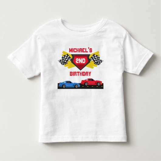 レースカーの誕生日のTシャツの幼児の子供の子供 トドラーTシャツ (正面)
