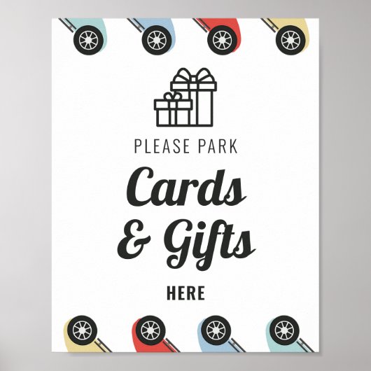 レースカーの誕生日カードとギフトのサイン ポスター (正面)