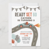 レースカーの誕生日パーティーへようこそ 招待状 (正面)