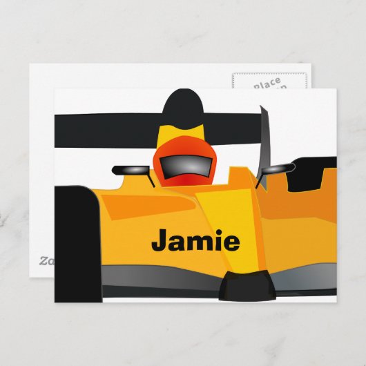 レースカーの誕生日パーティーギフトをパーソナライズ インビテーションポストカード (正面/裏面)