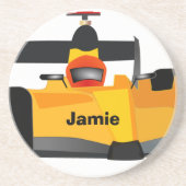 レースカーの誕生日パーティーギフトをパーソナライズ コースター (正面)