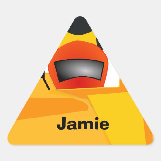 レースカーの誕生日パーティーギフトをパーソナライズ 三角形シール (正面)