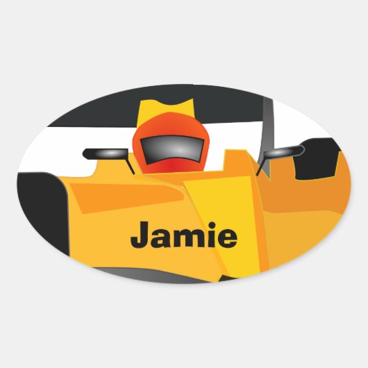 レースカーの誕生日パーティーギフトをパーソナライズ 楕円形シール (正面)