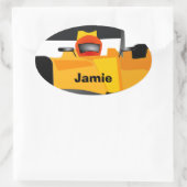 レースカーの誕生日パーティーギフトをパーソナライズ 楕円形シール (バッグ)