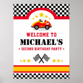 レースカーの誕生日パーティー歓迎の看板 ポスター (正面)