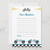 レースカーの誕生日パーティー タイムカプセル ノートカード (正面)