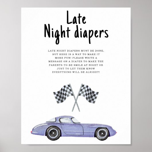 レースカーの赤ちゃんシャワー深夜おむつ ポスター (正面)