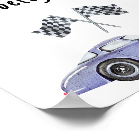 レースカーの赤ちゃんシャワーMommyの腹の大きさ ポスター (角)